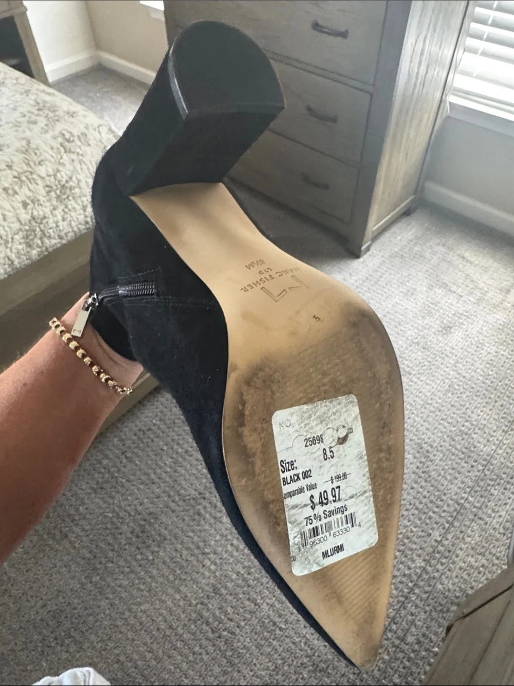 Marc Fisher Black Suede Pointed Ankle Booties